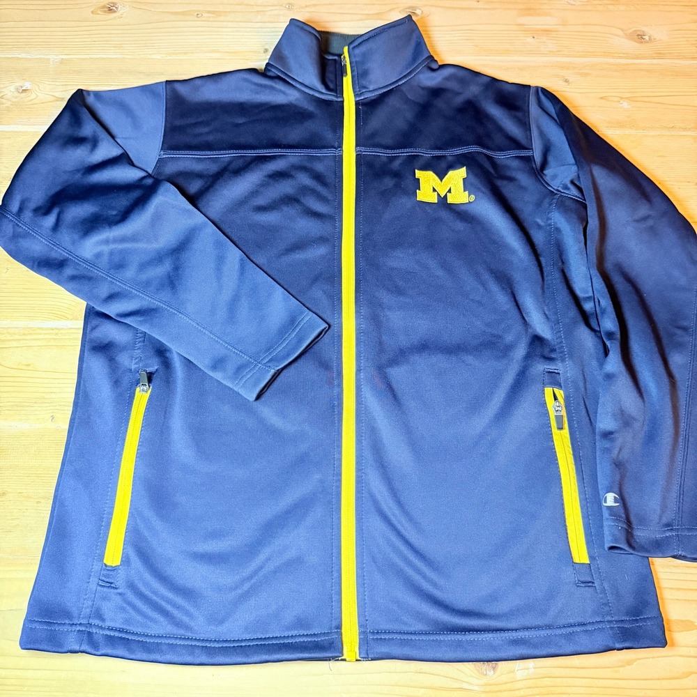 Champion Michigan Wolverines Track Jacket Mens Medium Navy Blue Full Zip Block M
